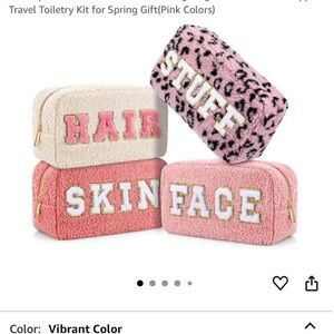 Pink and Cream and Leopard Print Toiletry Bag Set